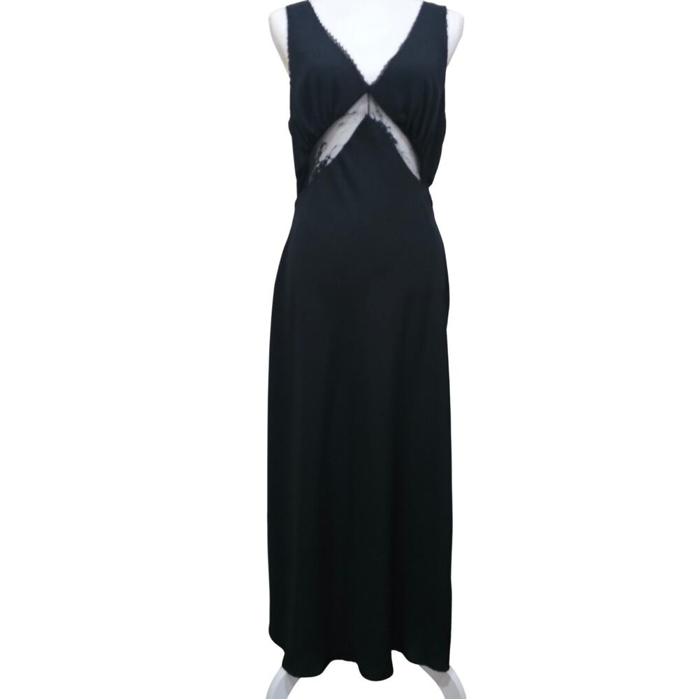 Wild Fable Black Slip Dress Mesh Cutout Y2K Goth Midi Dress Size M